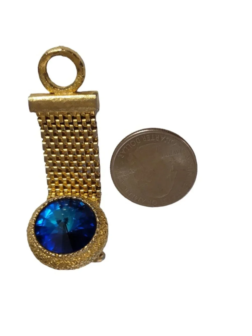 Dante Gold Tone Blue Rivoli Mesh Wrap Chain Cufflinks, Signed E109